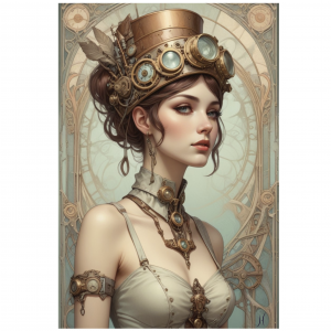 Céramique steampunk Horkos Création, la jeune femme aux yeux bleus